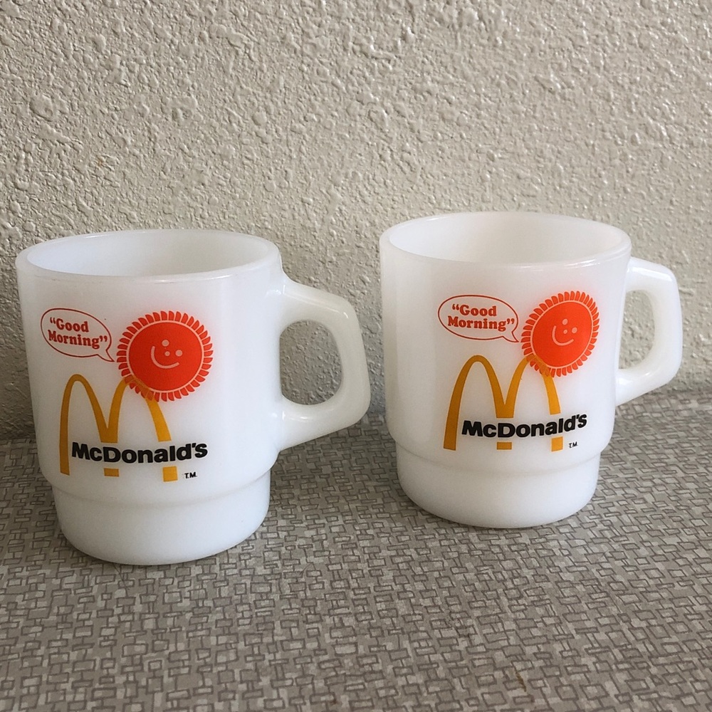 Set of 2 Vintage Fire King Anchor Hocking “Good Morning” McDonald’s Mugs